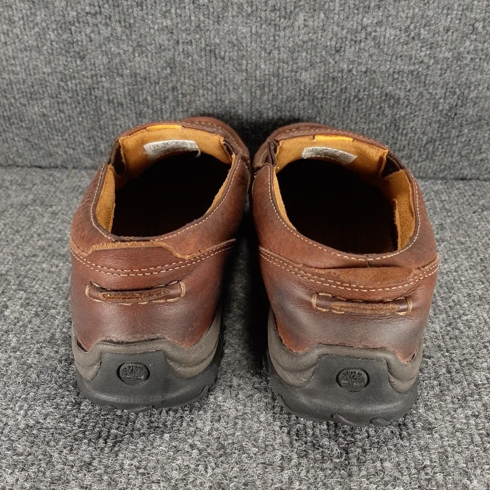 Timberland Slip On Loafers Mens 5.5 Brown Leather Round Moc Toe Shoes Casual